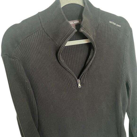 Michael Kors Men’s Black Ribbed Half-Zip Slim Fit Casual Pullover Large - Picture 4 of 10